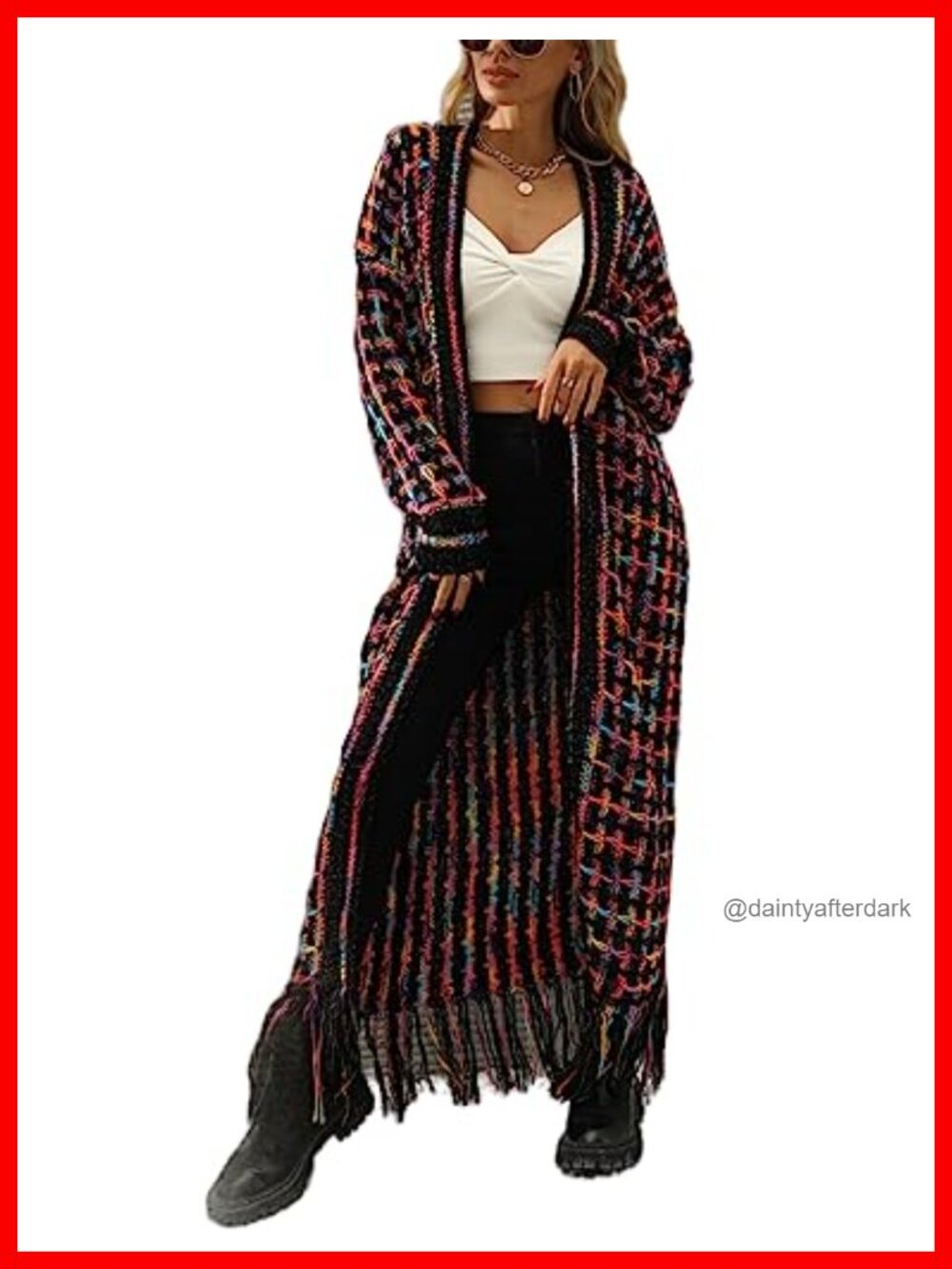 Boho Open Front Fringed Tassel Maxi Cardigan Sweater